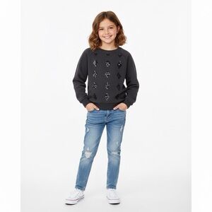 H&M‎ Black Sequin Sweatshirt Girls Size 12/14 Cozy Fleece Pullover Top